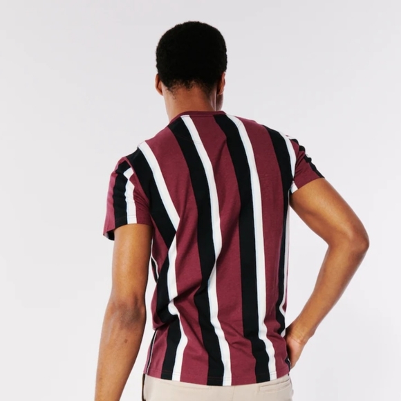 🆕️Hollister Vertical Stripe Embroidered Graphic Tee. Burgundy Stripe Size L - Picture 4 of 4